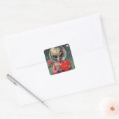 Sticker Carré Alien spatial Valentine Sci Fi Romantique Valentin (Enveloppe)