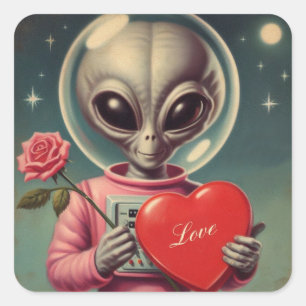 Sticker Carré Alien spatial Valentine Sci Fi Romantique Valentin
