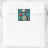 Sticker Carré Alien spatial Valentine Sci Fi Romantique Valentin (Sac)