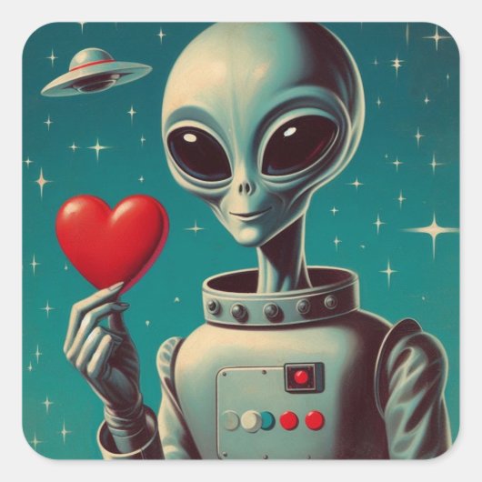 Sticker Carré Alien spatial Valentine Sci Fi Romantique Valentin (Devant)