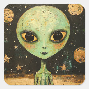 Sticker Carré Alien UFO