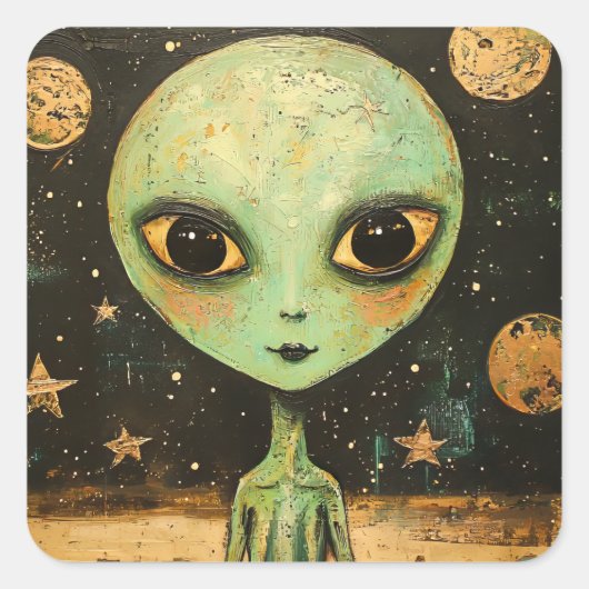 Sticker Carré Alien UFO (Devant)
