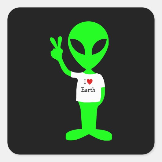 Sticker Carré Alien vert "I Love Earth" (Devant)
