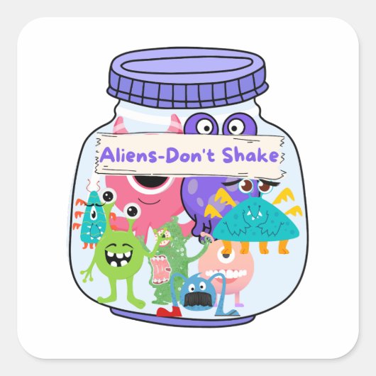 Sticker Carré Aliens dans un bocal (Devant)