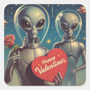 Sticker Carré Aliens de l'espace Valentine Sci Fi Romantique Val