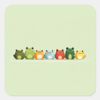Sticker Carré Alignement de Grenouilles Mignonnes – Art d'Animau