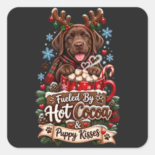 Sticker Carré Alimenté par du cacao chaud et des bisous de chiot