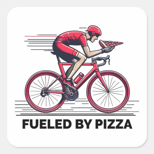 Sticker Carré Alimenté Par Pizza Cyclist (Devant)