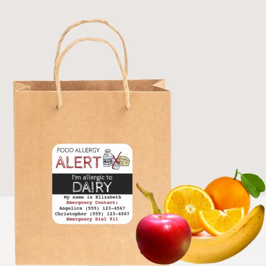 Sticker Carré Allergie des aliments laitiers