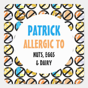Sticker Carré Allergies alimentaires multiples personnalisées En