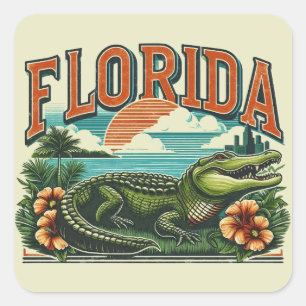 Sticker Carré Alligator de Floride rétro