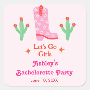 Sticker Carré Allons-y Filles Pink Cowgirl Bachelorette Party