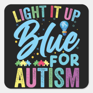 Sticker Carré Allumer la Sensibilisation sur l'autisme bleue T-S
