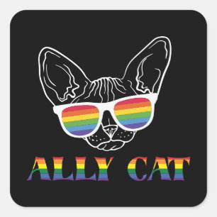 Sticker Carré Ally Cat Cute chat Arc en ciel Fierté
