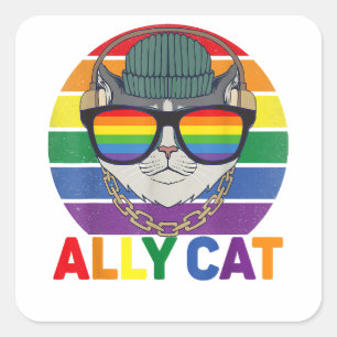 Sticker Carré Ally Cat LGBT Gay Rainbow Pride Drapeau - Ally Cat