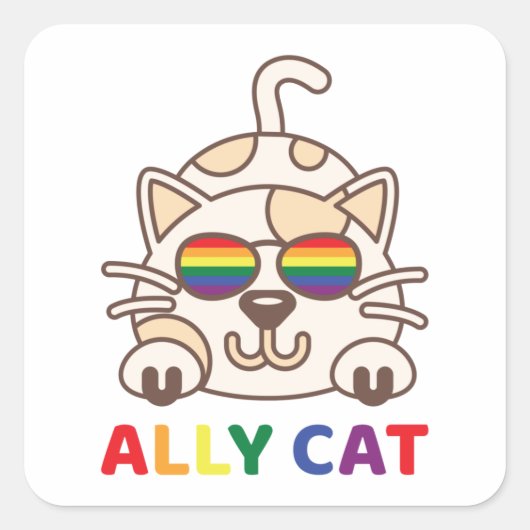 Sticker Carré Ally Cat LGBTQ Gay Lesbian Rainbow Pride drapeau (Devant)