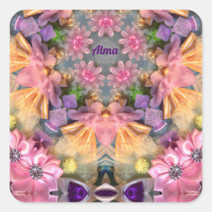 Sticker Carré ALMA ~ Nuances Jaune, Violet, Rose, Bleu