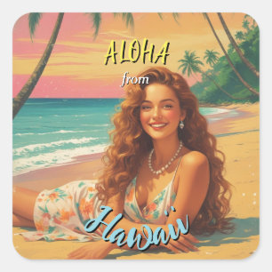 Sticker Carré Aloha Hawaiian Travel Style vintage de Hawaii