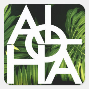 Sticker Carré Aloha paume graphique blanche d'Hawaï