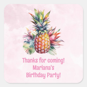 Sticker Carré Aloha Pineapple été fête d'anniversaire Favoriser