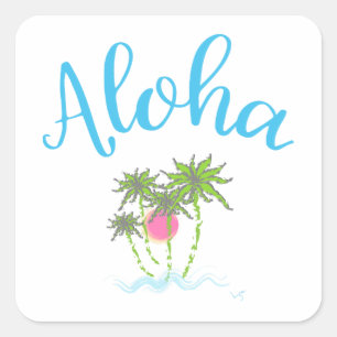 Sticker Carré Aloha Plages Hawaii Style été