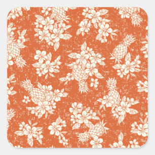 Sticker Carré Aloha Spirit : Hibiscus-Ananas Harmonie.