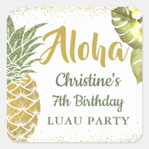 Sticker Carré Aloha Tropical Gold Parties scintillant ananas Ann