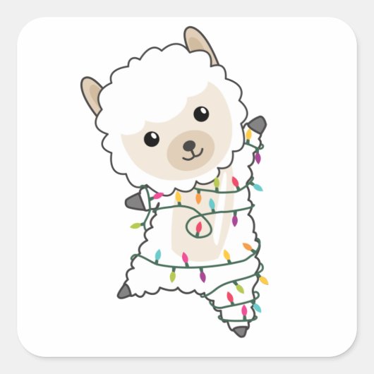 Sticker Carré Alpaca Joyeux Noël Animaux d'hiver Alpacas (Devant)