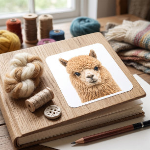 Sticker Carré Alpaga Animalier Mignon et Fluffy