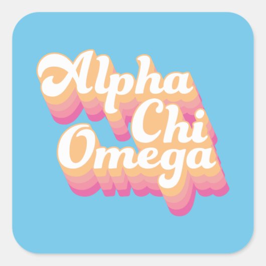 Sticker Carré Alpha Chi Omega | Écriture Groovy (Devant)