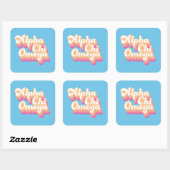 Sticker Carré Alpha Chi Omega | Écriture Groovy (Feuille)