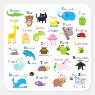 Sticker Carré Alphabet avec des images et des lettres d'animaux