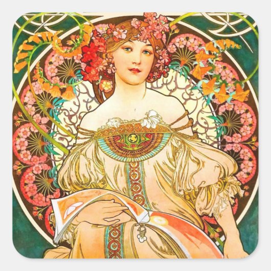 Sticker Carré Alphonse Mucha Art Nouveau Daydream (Devant)