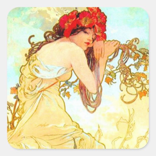 Sticker Carré Alphonse Mucha Art Nouveau Été (Devant)