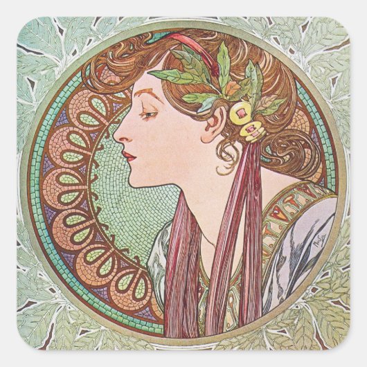 Sticker Carré Alphonse Mucha Goddess Art (Devant)