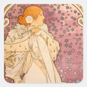Sticker Carré Alphonse Mucha La Dame Aux Camelias : Art Nouveau