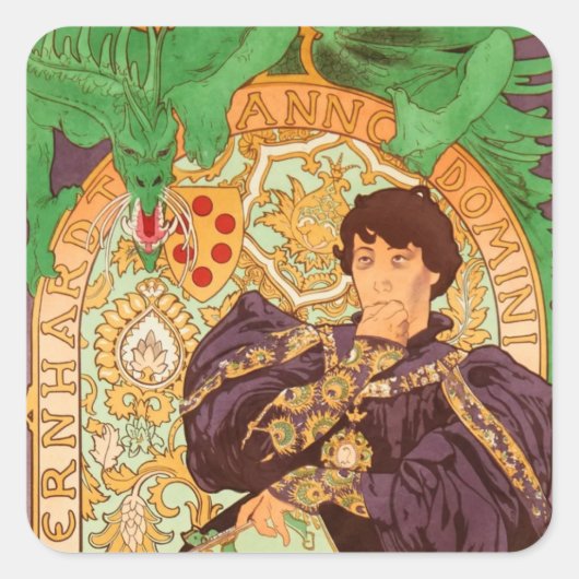 Sticker Carré Alphonse Mucha Prince et Dragon (Devant)
