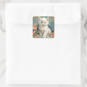 Sticker Carré Alphonse Mucha Style Chat blanc (Sac)