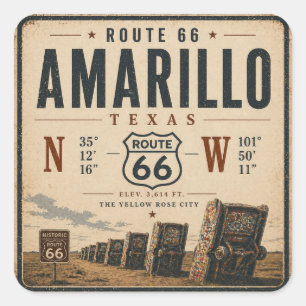 Sticker Carré Amarillo Route 66 Souvenir Vintage