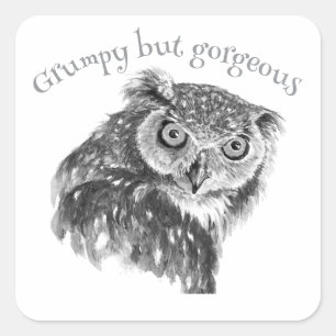 Sticker Carré Amateurs minimalistes d'aquarelle Grump Imprimer l