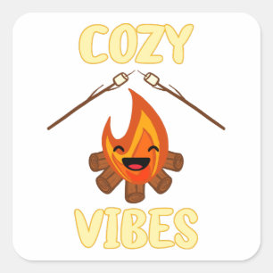 Sticker Carré Ambiance Cosy de Feu de Camp Rôtissage de Guimauve