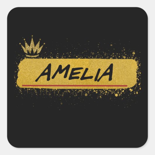 Sticker Carré Amelia prénom Gold Parties scintillant Queen (Devant)