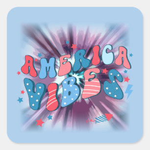 Sticker Carré America Vibe - 4 juillet patriotique rétro Super