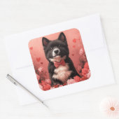 Sticker Carré American Akita avec Rose - Saint Valentin (Enveloppe)