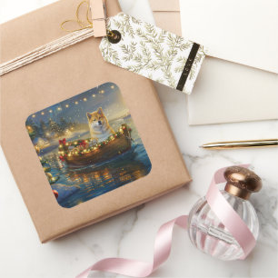 Sticker Carré American Akita Christmas Festive Voyage