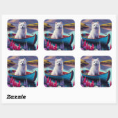 Sticker Carré American Eskimo Dog on Paddle : Une aventure Pitto (Feuille)