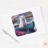 Sticker Carré American Eskimo Dog on Paddle : Une aventure Pitto (Enveloppe)
