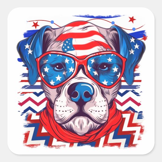 Sticker Carré American Flag Dog Head Art (Devant)