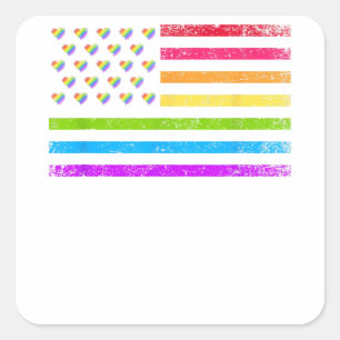 Sticker Carré American Flag Rainbow Lesbienne Gay pride