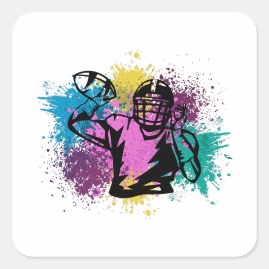 Sticker Carré American Football Grungy Couleurs Splashes (Devant)